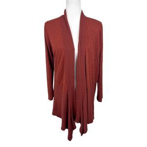 Vision USA Sweater Women Small Terra Cotta Waterfall Open Front Knit Cardigan